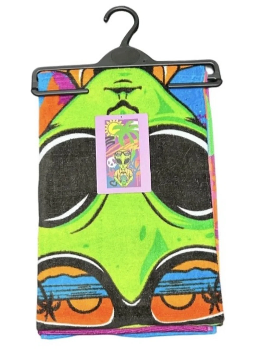 Beach Towel Alien Sunglasses Skateboard Psychedelic Vibrant Colors 58” X 28” New